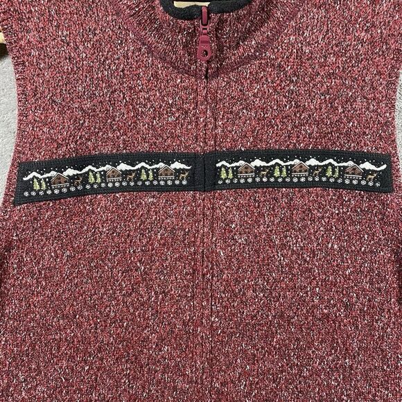 Woolrich Vest Womens L Cranberry Full Zip Cardigan Christmas Winter Holiday - Picture 2 of 12